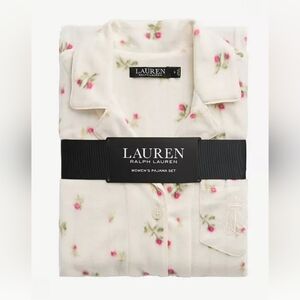 Ralph Lauren Cream Pajama Set with Pink Floral Print